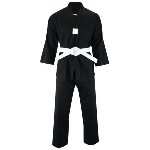 Adult V-Neck Taekwondo Suit Black- 7oz