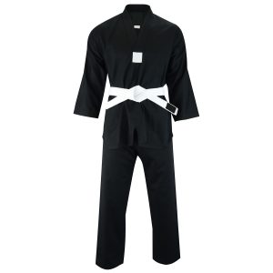 Kids V-Neck Taekwondo Suit Black- 7oz