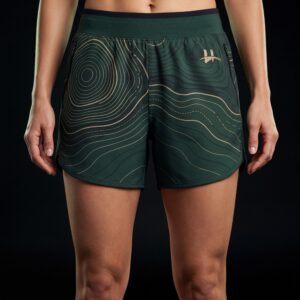 Women's "Terra" Topographic Trail Shorts – Forest Green & Gold