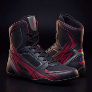 Men's "Phantom" High-Top Boxing & Wrestling Shoes – Matte Black & Crimson