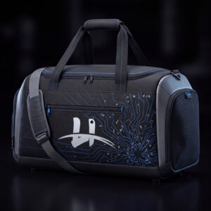 "Matrix" Circuit-Board Tech Duffel Bag – Graphite & Electric Blue