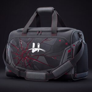 Men's "Fracture" Tactical Mesh Duffle Bag – Graphite Black & Crimson