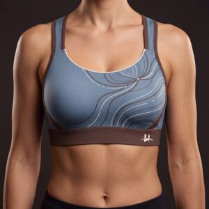 Women's "Driftwood" Organic Linework Sports Bra – Slate Blue & Cocoa