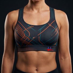 Women's "Circuit" Tech-Print High-Impact Sports Bra – Charcoal/Teal/Rust