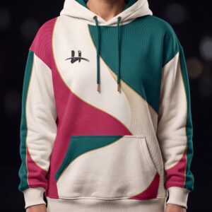 Men's "Sovereign" Wave Panel Oversized Hoodie – Cream/Teal/Burgundy