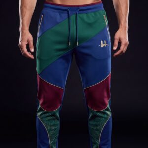 Men's "Regal Terrain" Geometric Color-Block Joggers – Navy/Emerald/Burgundy