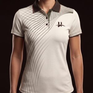 Women's "Aura" Linework Performance Polo – Ivory & Espresso
