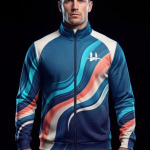 Men's "Fluid Motion" Full-Zip Performance Track Jacket – Navy/Multi