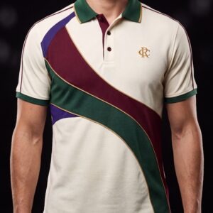 Men's "Monarch" Diagonal Sash Pique Polo – Cream & Burgundy