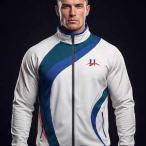 Men's "Aero" Diagonal Color-Block Track Jacket – White/Teal/Navy