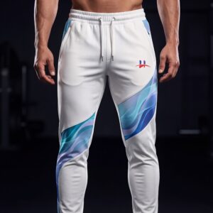 Men's "Hydro Wave" Tapered Performance Joggers – White/Multi