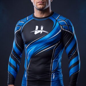 Men's "Pulse" Compression Rash Guard – Midnight Black & Electric Blue