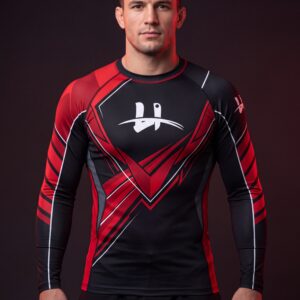 Men's "Vanguard" Compression Rash Guard – Midnight Black & Crimson