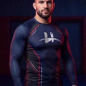 Men's "Vanguard" Compression Rash Guard – Midnight Navy & Crimson