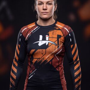 Women's "Vanguard" Compression Rash Guard – Midnight Black & Burnt Orange