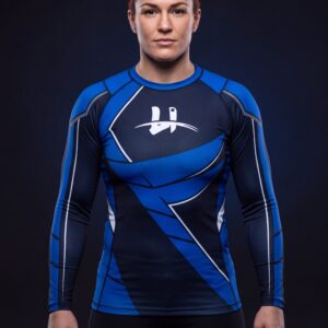 Women's "Velocity" Compression Rash Guard – Midnight Black & Cobalt Blue