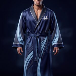 Men's "Apex" Silk-Blend Lounge Robe – Midnight Navy & Glacier