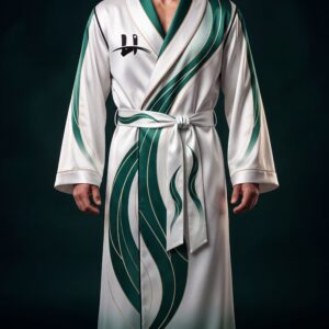 Men's "Serpentine" Silk-Blend Luxury Robe – Pearl White & Emerald