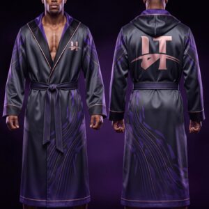 Men's "Regal Apex" Hooded Silk-Blend Robe – Midnight Purple & Rose Gold