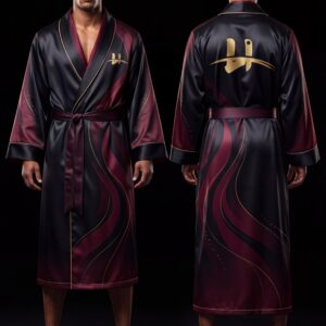 Men's "Noir Royale" Silk-Blend Championship Robe – Black & Burgundy