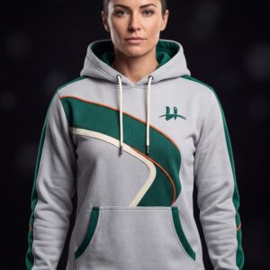 Women's "Apex" Topographic Accent Hoodie – Heather Grey/Forest Green