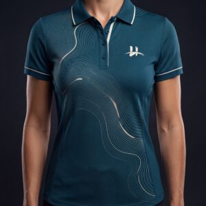Women's "Meridian" Topographic Performance Polo – Deep Teal & Champagne