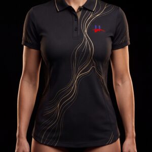 Women's "Lumière" Asymmetrical Gold Linework Polo – Jet Black