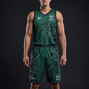 Men's "Circuit" Pro Basketball Uniform – Emerald Green & Silver
