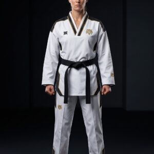 Women's "Golden Tiger" Taekwondo Dobok – White & Black