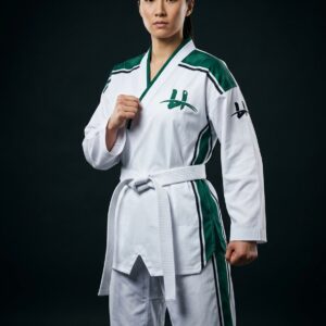 Women's "Terra" Premium TKD Gi – White & Forest Green